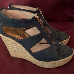 Michael Kors Damita Espadrille Wedge Sandal Size 7M Navy Canvas